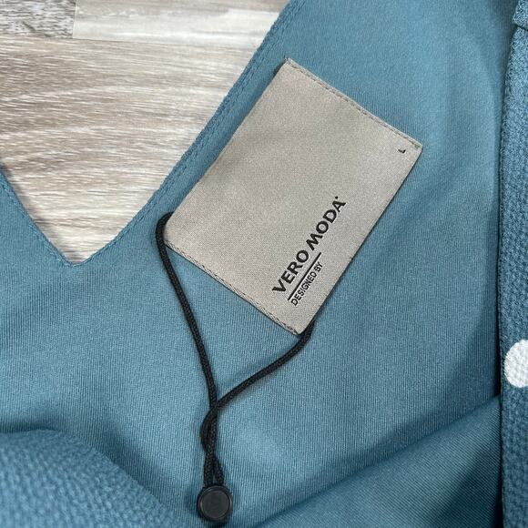 Vero Moda Polka Dot Sleeveless Dress Blue White V-Neck Minimalist L - Picture 4 of 5